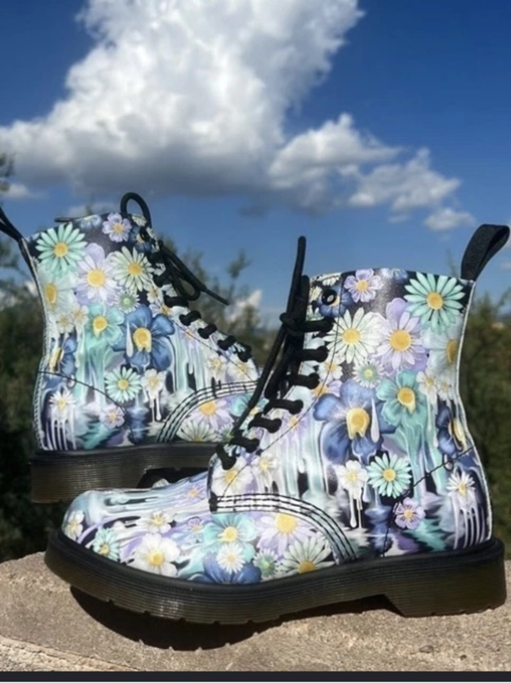 Dr. Martens Women Floral Slime Pascal Combat Boots Blue